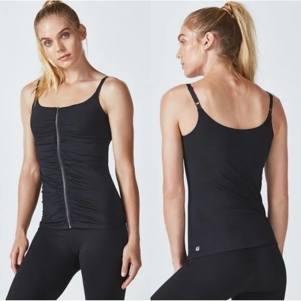 Fabletics Black Workout Tank Top Built In Bra Full Zip Athleisure Activewear M